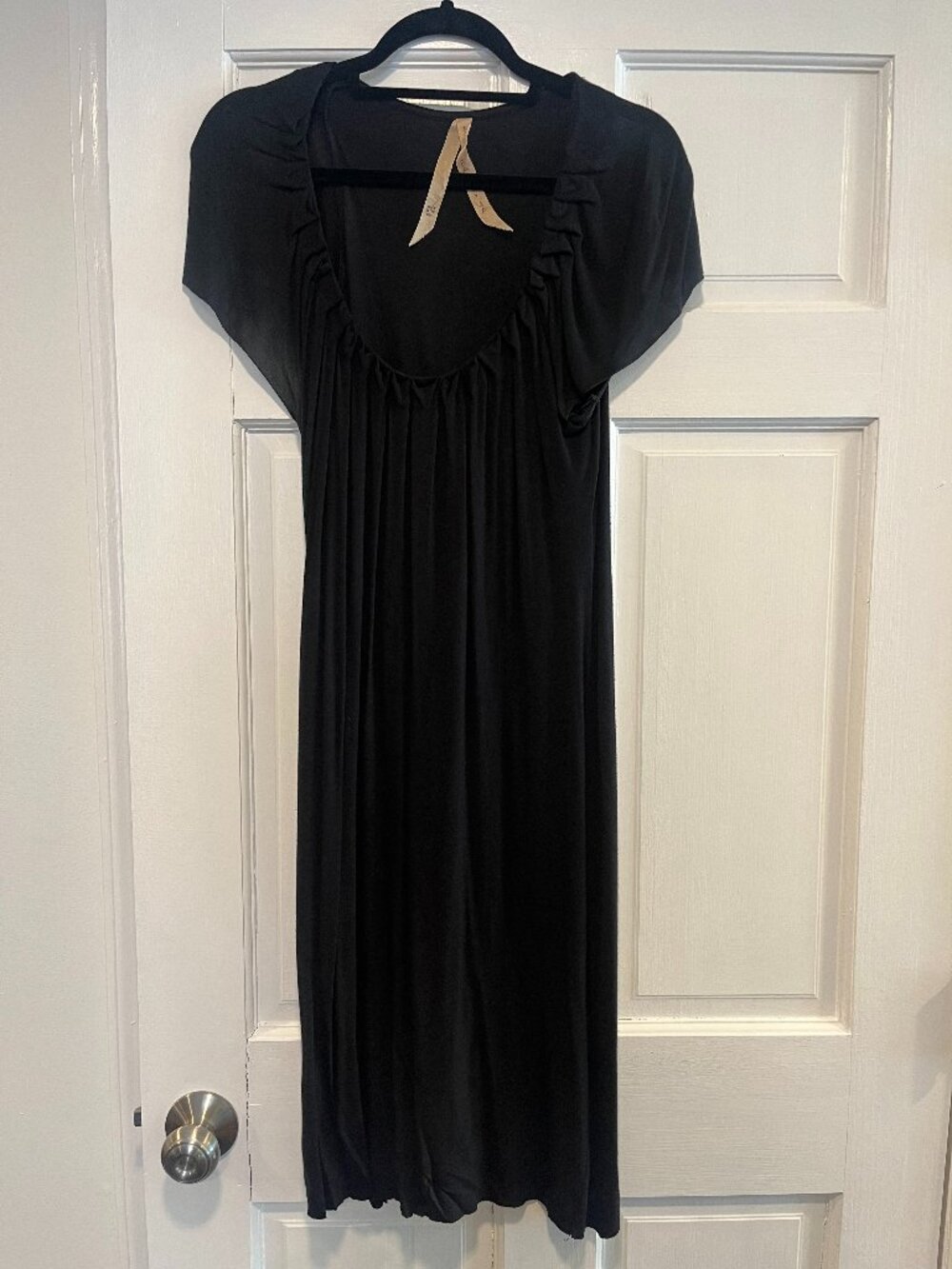 Bailey 44 Black Maxi Dress — Ruffle Gathered Neckline, Flutter Sleeve, Size S